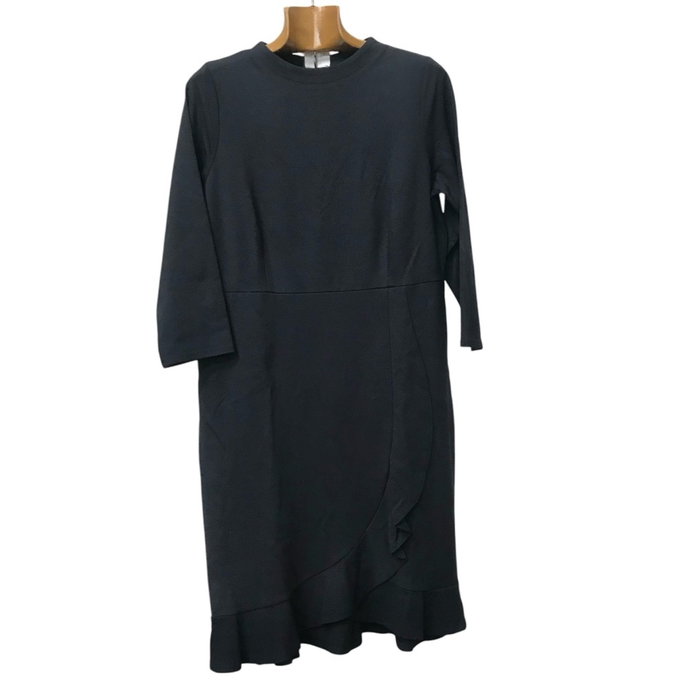 NEW - J Jill Ponte Navy Blue Dress High Neck Modest 3/4 Sleeve Midi MT M Tall